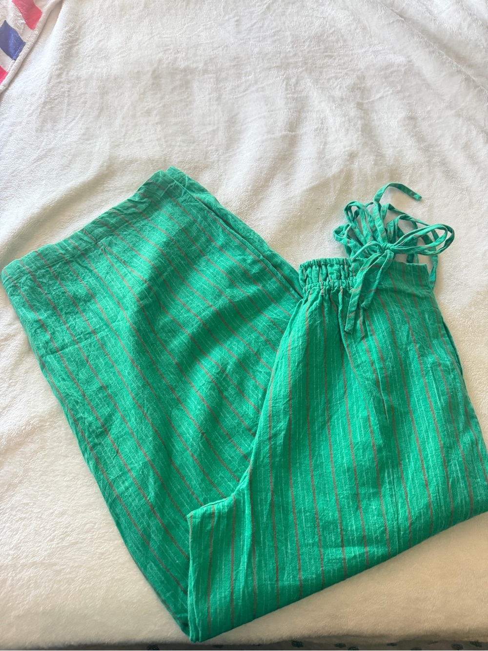Free People Wide Leg Pants in Green Stripe